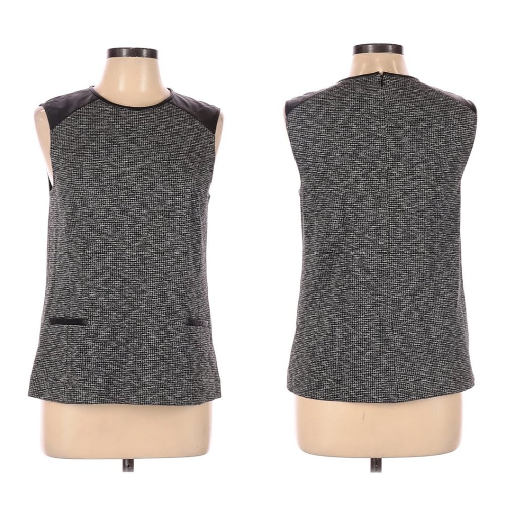 Theory Naeva Nanami Leather Tweed Top Blouse Sz L